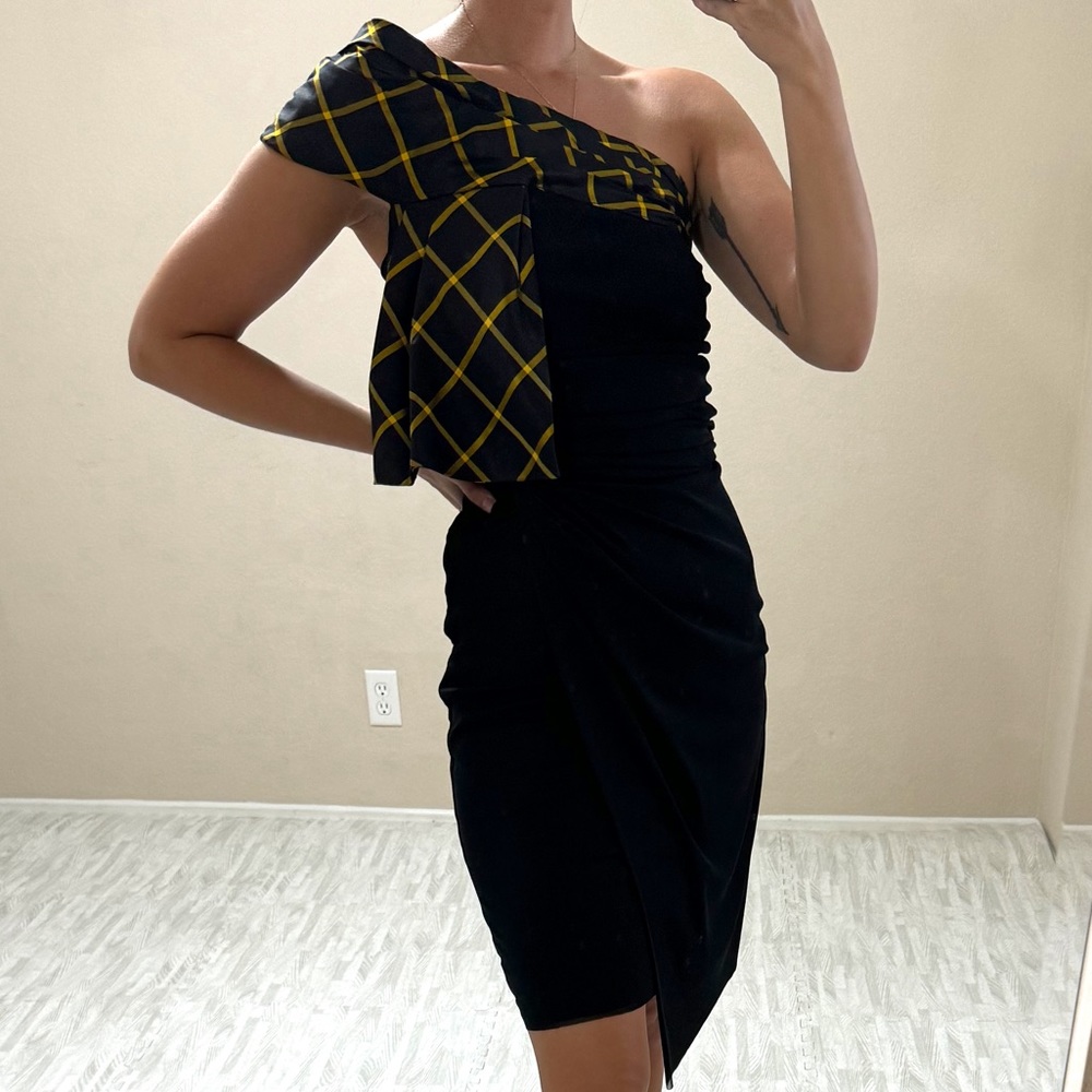 Marisa Baratelli Ruched Plaid Detail Dress